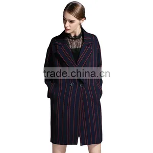 XL-5XL Women Trench Coat Winter New Design Elegant Ladies Double Breasted Striped Trendy Outerwear Classic Swing Coats Plus Size thumbnail-1