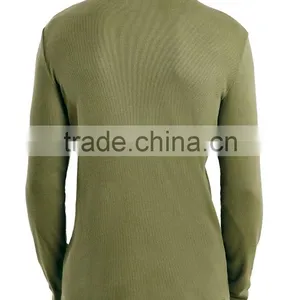 Khaki Ribbed Roll Neck Men T-Shirt Wholesale Customized Logo Organic Cotton Gym Muscle Long Sleeves T Shirts thumbnail-5