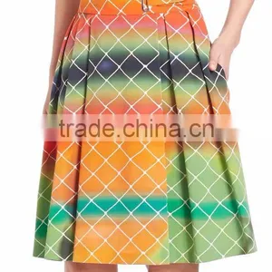 2016 Express Multi Color A-line High-Rise Waist Pleated Cotton Net-Print Midi Knee Length Skirt thumbnail-5