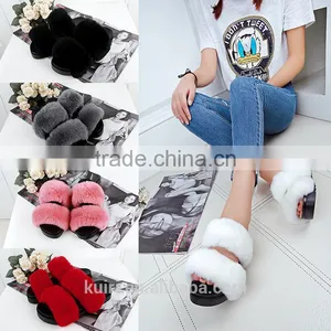 Rabbit Fur Women Fur Slippers Fashion Warm Gladiator Sandals Ladies Summer Flats Casual Platform Slides Fslipper-5 thumbnail-1