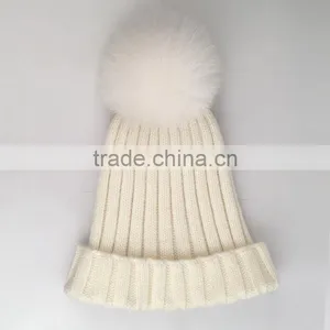 Myfur 2016 Pure White Hot Sale Winter Hat With Removable Genuine Fox Body Fur Bobble thumbnail-5