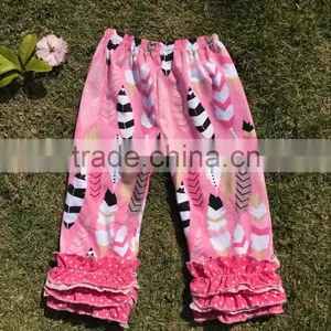 New Arrival Popular Baby Girl Ruffle Pants Feather Pattrn Icing Leggings Triple Ruffle Short Kids Pants thumbnail-1