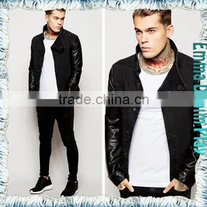 Manufactory Wholesales Black Denim Man Leather Sleeves Jackets thumbnail-4