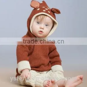 Deer Ear Baby Sweater Zipper Cardigan With A Hood Children Sweater thumbnail-1