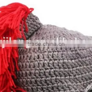 Crochet Roman Knight Helmet Hat Handmade Knitted Warm Hat With Beard Costume Hat thumbnail-2