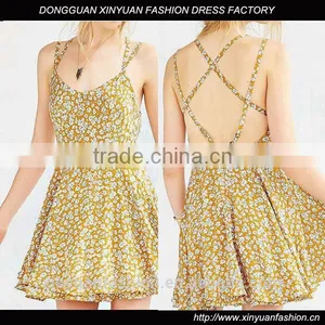 2017 Girls Spaghetti Strap Summer Dress Women Ladies Sexy Backless Flower Printed Chiffon Dress thumbnail-1