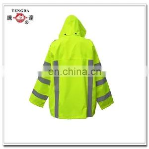 Reflective Yellow Road Man Worker 300D Oxford Rainsuit thumbnail-4