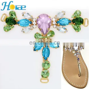China Wholesale Fashion T Shape Colorful Rhinestone Crystals Sandal Shoes Ornaments thumbnail-1