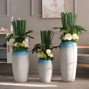 Mediterranean European Elegant Morandi Blue White Tall Ceramic Vase For Hallway Decor thumbnail-1