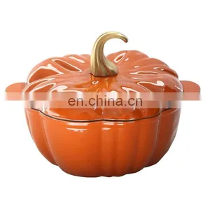 Cast Iron Blue Enamel 24cm Kitchenware Pumpkin Shaped Pot Soup Pot thumbnail-4