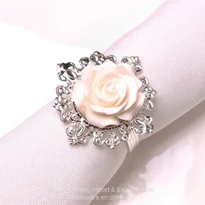 IN STOCK White Plastic Metal Flower Plant Napkin Ring For Wedding Festival Decor Wholesale thumbnail-2