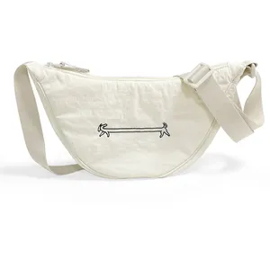 Fashionable Nylon Crescent Shaped Shoulder Bag Stylish Half Moon Shape Handbag Waterproof Sling Crossbody Bag for Women Men thumbnail-1