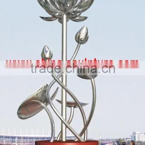 Modern Large Abstract Arts Stainless Steel Water Lily Sculpture for Outdoor Decoration thumbnail-1