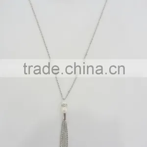 FASHION RHINESTONE CHAIN/CHAIN TASSEL NECKLACE EARRING SET WITH PEARLS thumbnail-1