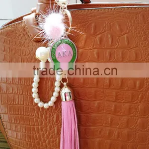 AKA Pearl Fashion Braided Leather Tassel Keychain Car Keychain Auto Keyring AKA Keychain Quality Choice thumbnail-1