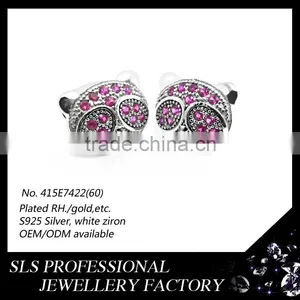 925 Sterling Silver Earring Stud Micro Paved Ruby Stones Heart Shape Earrings Child Earring thumbnail-5