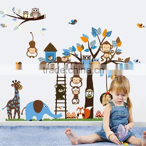 2016 Large Size Kids Cartoon Monkey Giraffe Owl Bird Wall Stickers thumbnail-1