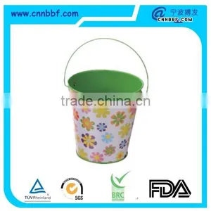 Top Round Metal Tin Buckets With Flower Printing Bucket and Handle thumbnail-1