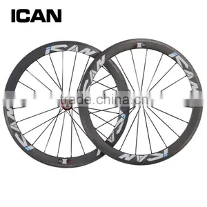 ICAN Logos Cheap OEM Carbon Wheels 50mm Clincher Road Bike Red Hub thumbnail-1