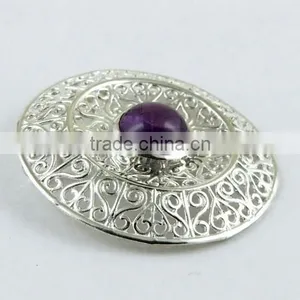 Handmade Filigree Amethyst 925 Sterling Silver Pendant, Online Silver Jewelry, Handmade Silver Jewelry thumbnail-1
