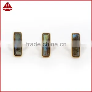 Natural Faceted Rectangle Labradorite Gemstone Set Into a 18k Gold Bezel Ring thumbnail-3