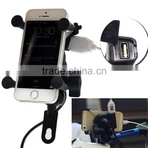12V Bicycle Motorcycle Phone GPS Stand Holder USB Charger Power Outlet Socket For 3.5-6 Inch Mobile Phone thumbnail-1