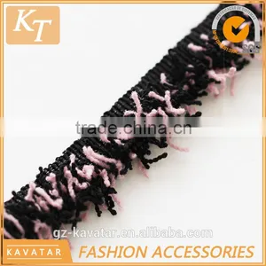 Colorful Cotton Brush Fringe Trim With Black Band thumbnail-3