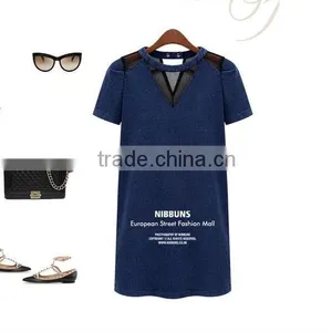 2014 Ladies Mesh Short Sleeve New Design Party Women China Online Shopping Wholesale Sexy Denim Dress,vintage Retro Girl Dress thumbnail-5