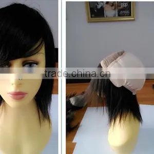 2014 New Products 100% Human Hair Wig Women Wig Black Color Real Hair Breathing Short Hair Wig With Bamboo Fabric Soft Cap thumbnail-1