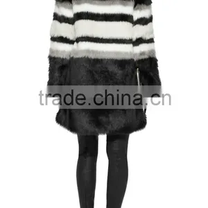 NEW Design Stripe Long Jacket Winter Women Jacket Fur Striped Faux Fur Coat thumbnail-4