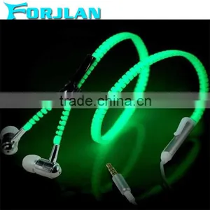3.5mm Metal Zipper Glowing Earphone Stereo Glowing Headphones thumbnail-1