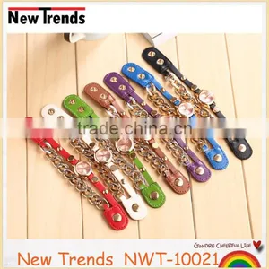Gold Chain Wrap Bracelet Leather Watch Women Fancy Jewelry thumbnail-6