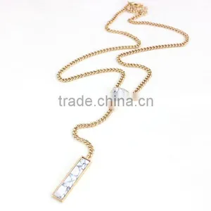 New Fancy Design Bubble Tassel Chain Neckalces Jewelry Turquoise Kallaite Rectangular Stick Pendant Chain Stereo Necklaces thumbnail-1