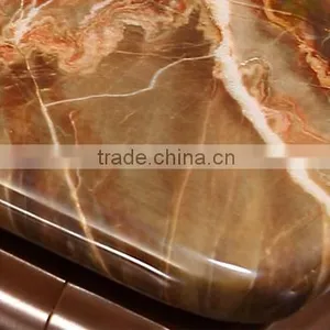 Modern Natural Coffee Color Marble Korean Dining Table Stainless Steel Legs thumbnail-3