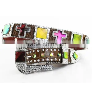 Bride Colorful Rhinestone Crystal Croc Embossed Western Cowgirl Belts thumbnail-1