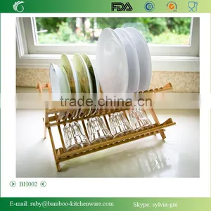 BH002/ Unique Counter Kitchen Decor Bamboo Folding Dish Drying Stainless Steel Utensil Rack thumbnail-5