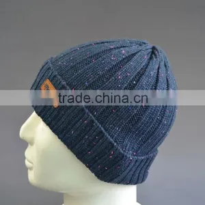 Acrylic Beanie Hat With PU Leather Patch Logo thumbnail-5