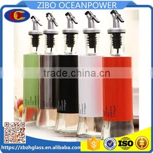 Glass Oil Vinegar Bottle With Metal Sleeve Press Pourer 5 Colors thumbnail-1