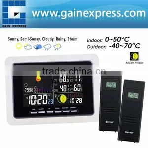 2 Wireless Sensors Weather Station WWVB DCF RCC Indoor Outdoor Temperature Thermometer With Air Presurre Trend Indicator thumbnail-1