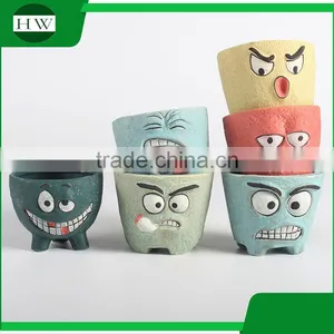 Wholesale Cheap Creative Handwork Mini Cartoon Expression Ceramic Garden Flower Pot thumbnail-1
