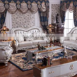 Graceful European Noble Living Room Furniture Genuine Leather Sofa Set thumbnail-1