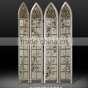 Arabian Furniture Painting Wooden Floor Screen, Retro Art Painting Four Panel Folding Screen, Solid Wood Carved Home Furniture thumbnail-6