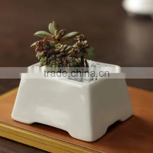 Desktop Decor Small White Glazed Ceamic Bonsai Pot With Foot thumbnail-3
