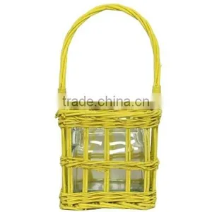 Yellow Painted Willow Basket w/ Candle Shade thumbnail-1