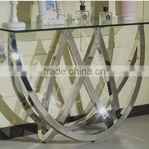 Special Shape Tempered Glass Top Console Table Set With Stainless Steel Base For Home Use thumbnail-1