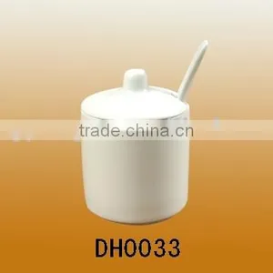 Factory Wholesale Porcelain Kitchenware Jar Canister , Ceramic Sugar Pot With Spoon thumbnail-1