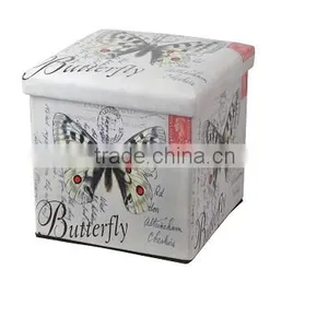 Butterfly Print Ottoman Faux Leather Folding Storage Stool thumbnail-1