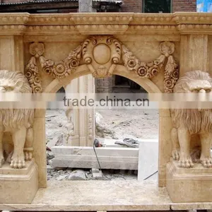 High Quality Home Decoration Marble Fireplace With Lion Head thumbnail-2