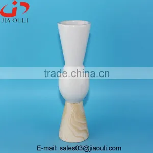 Popular Style Tall Pillar With Wood Print Bottom Ceramic White Vase for Decoration thumbnail-1