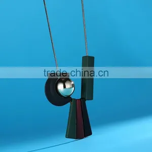 Geometric Moon Sun Necklace Geometric Long Rubber Rectangle Strips Pendant Necklace Geomotric Jewelry thumbnail-2